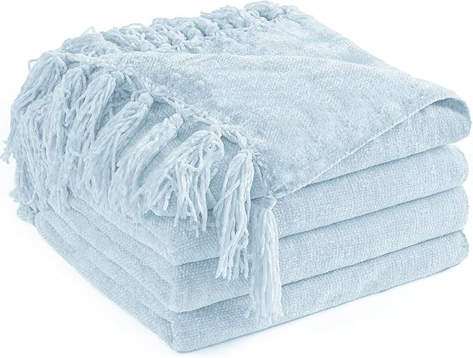 Chenille Throw Blanket for Couch 50"X 60", Soft Cozy Throws with Fringe Tassel for Bed Sofa Chair... | Amazon (US)