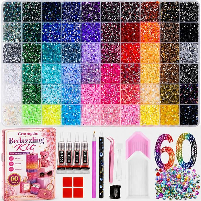 Bedazzling Kit 48000 Pcs, 60 Colors Rhinestone Kit, 3mm Flat Back Resin Rhinestones with B7000 Gl... | Amazon (US)