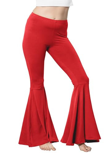 Women's Pull On Bell Bottom Flare Pants Red Medium | Amazon (US)