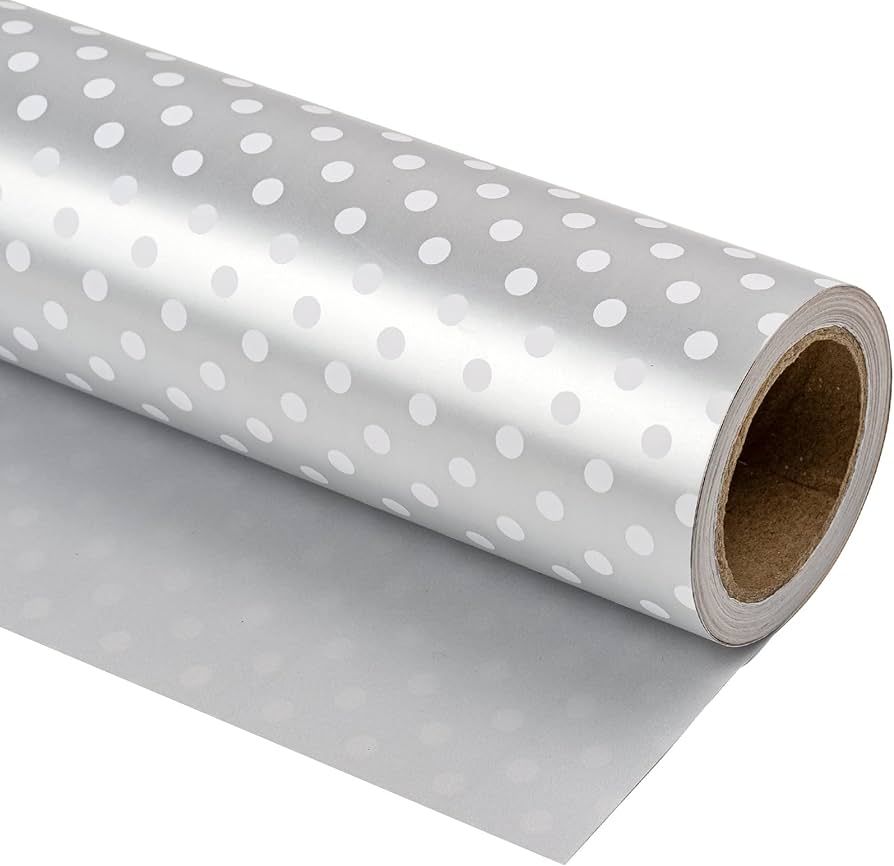 WRAPAHOLIC Reversible Wrapping Paper - 30 Inch x 33 Feet Silver Print and Polka Dot Design for Bi... | Amazon (US)