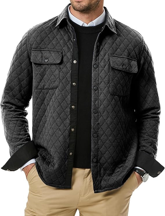 JMIERR Mens Quilted Shirt Jackets Casual Long Sleeve Snap Button Down Shirts with Pockets | Amazon (US)