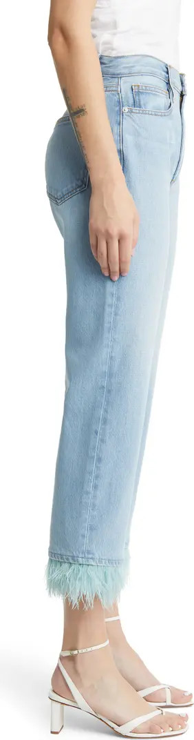 Le Jane Faux Feather Hem High Waist Ankle Wide Leg Jeans | Nordstrom