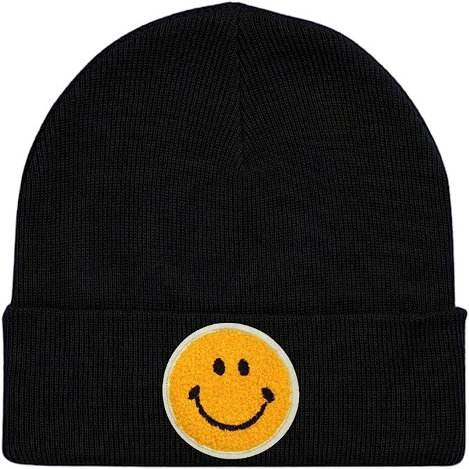 Amazon.com: lycycse Womens Beanies for Winter Knit Smile Face Beanie Hat Embroidered Cuffed Slouc... | Amazon (US)