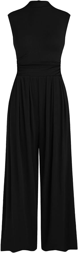 PRETTYGARDEN Womens Summer Jumpsuits Dressy Casual One Piece Outfits Sleeveless Mock Neck Wide Le... | Amazon (US)