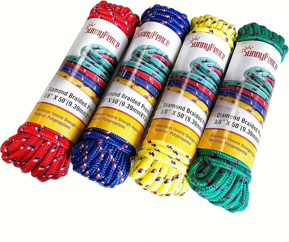 SunnyFence 3/8”, 200ft / 61m, (4 Packs X 3/8” X 50ft) Diamond Braided Polypropylene Premium R... | Amazon (US)