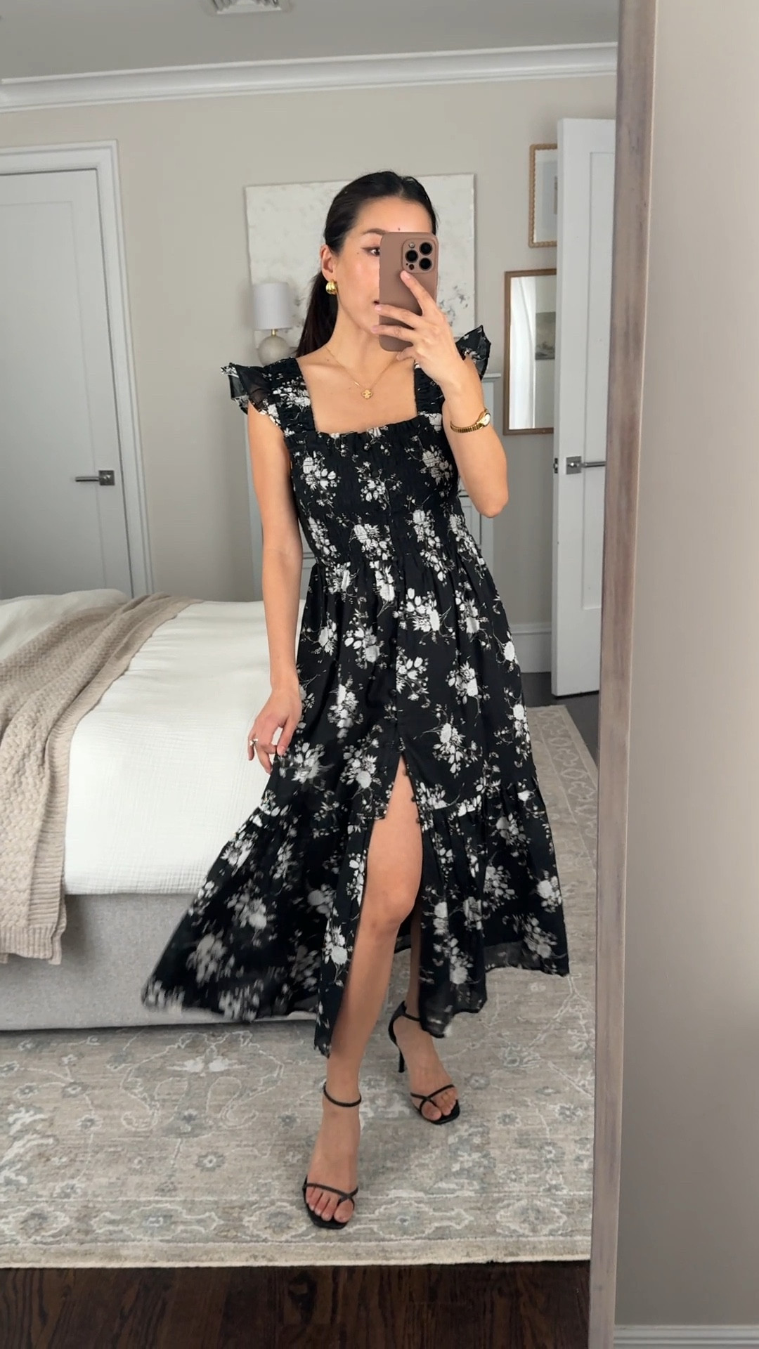 Popular, forgiving stretchy dress from Anthro. Linked this style dress in other colors and fabrics too

• The Peregrine Square-Neck Midi Dress xxs petite, TTS, 100% cotton, lightweight and flowy, has a stretch waist, torso, and straps

• reformation minimal strappy sandals 5.5

Petite friendly dress, transitional spring outfit, smocked dress

#LTKPetite #LTKmomlife #LTKootd