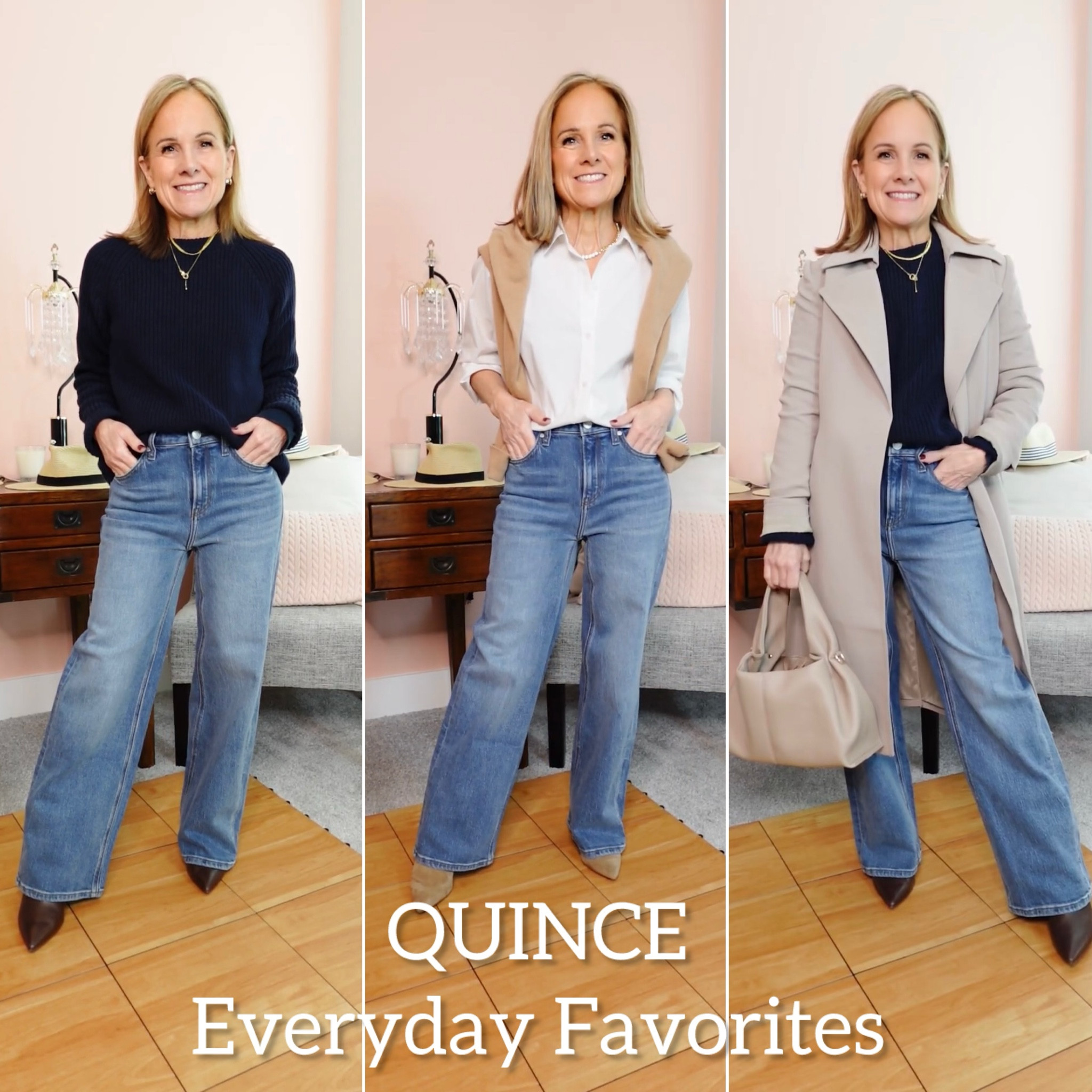 Petite Friendly Everyday Favorites from Quince
Comfort Stretch Straight Jeans-wearing 25 with 28 inseam.  Perfect for me with a boot or a heel. 
Organic cotton fisherman sweater-wearing XS
Crepe Trench-very petite friendly in length and arms.  Wearing XS

#LTKOver40 #LTKFindsUnder100 #LTKStyleTip