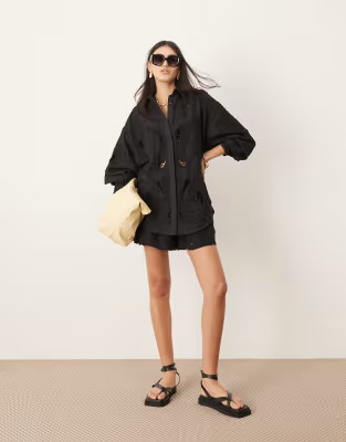 ASOS EDITION eyelet cut work oversized shirt in black - part of a set | ASOS (Global)