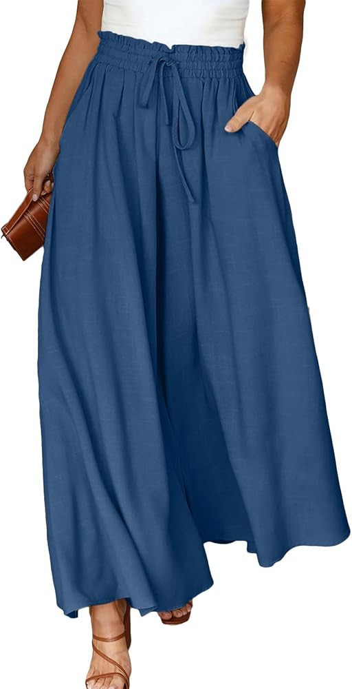 Eytino Womens Plus Size Wide Leg Pants Casual Elastic High Waist Flowy Pants Drawstring Palazzo P... | Amazon (US)