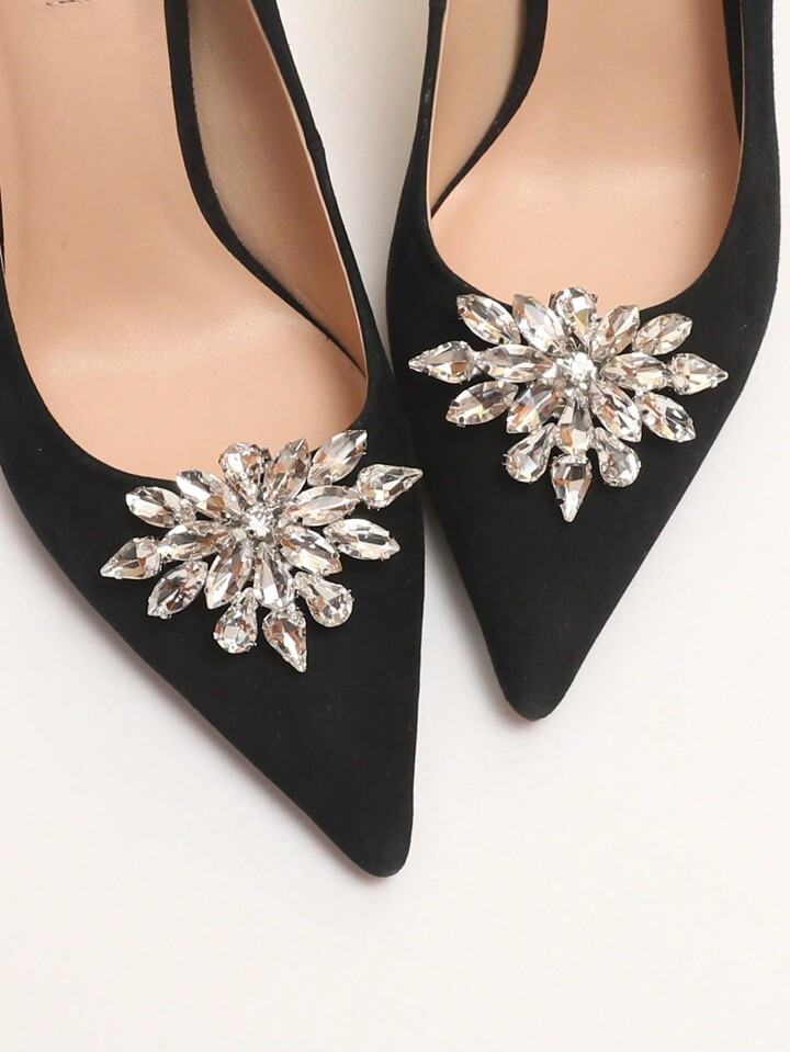 2pcs Silver Color Hollow Out Glass Rhinestone Diy Removable Shoe Clips, Suitable For High Heels, ... | SHEIN