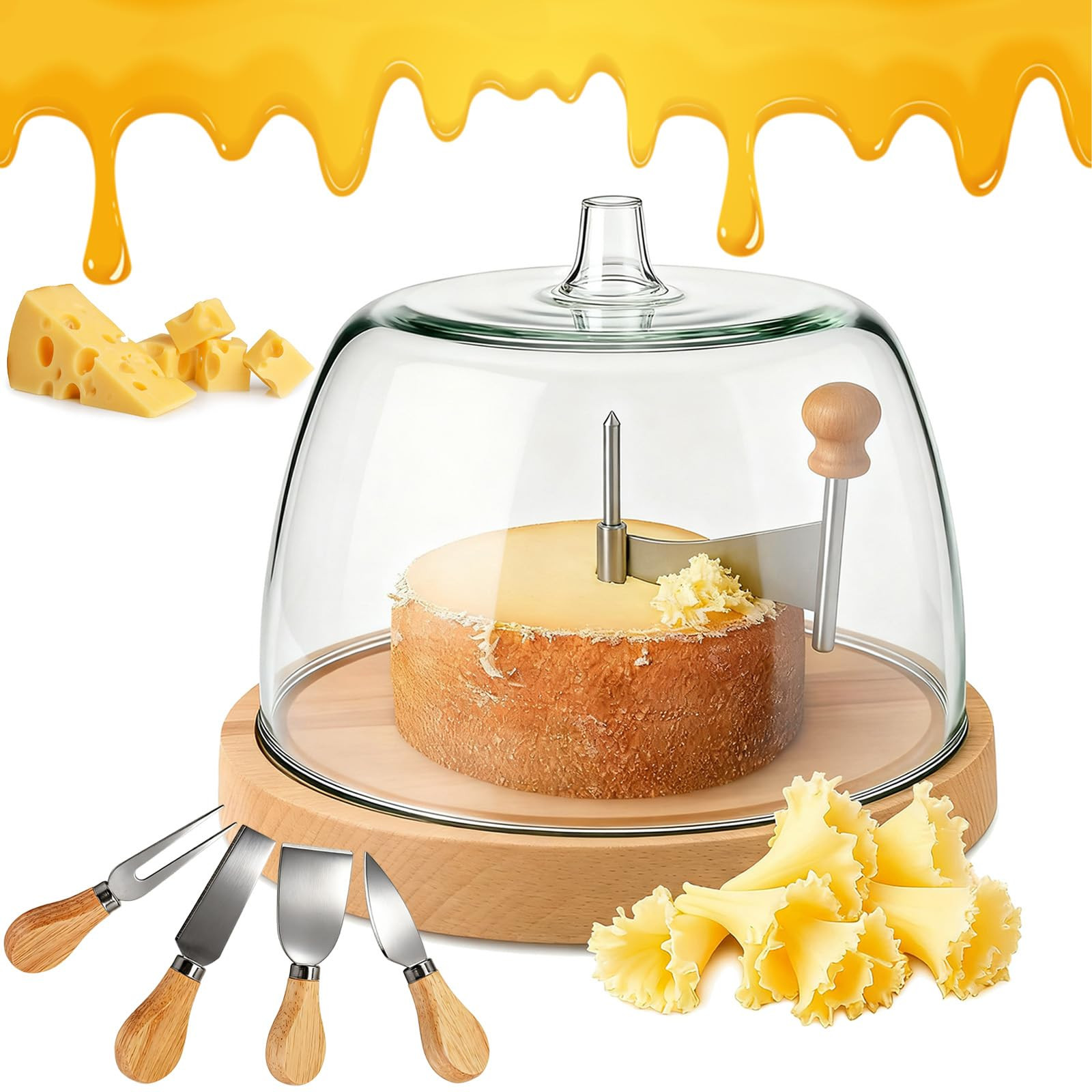 2026 Upgrade Cheese Curler Wheel with Wood Base, Sharp Blade Cheese Shaver, Stainless Steel Metal... | Amazon (US)