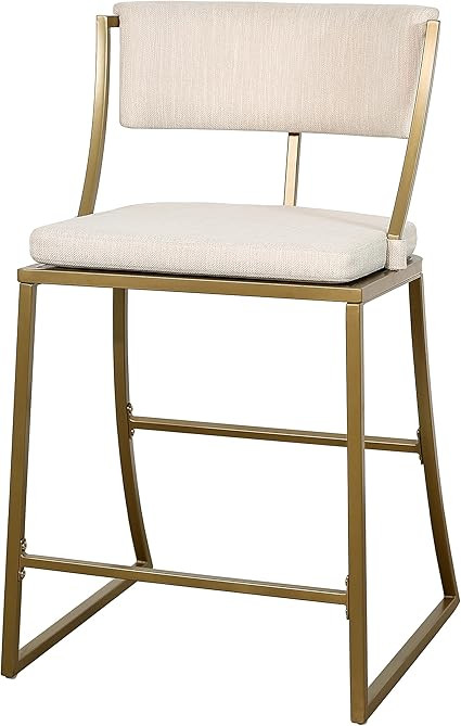 New Ridge Home Goods Mina 25" Counter-Height Metal Bar Stool, Antique Brass with Upholstered Beig... | Amazon (US)