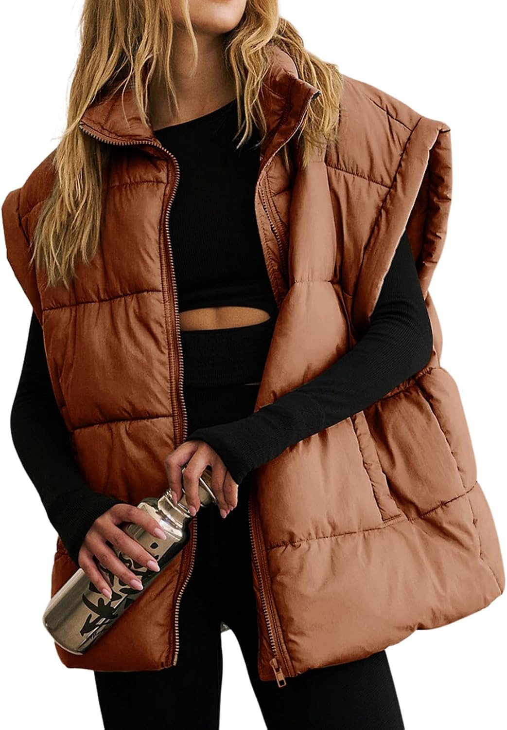 Dokotoo Women's Casual Winter Oversized Puffer Vest Stand Collar Flysleeve Insulated Padded Puffy Jackets Coat with Pockets | Amazon (US)