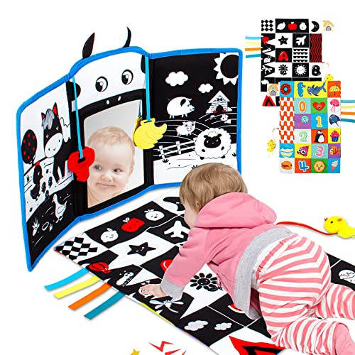 teytoy Tummy Time Mirror Newborn Toys 0-3 3-6 Months Black and White High Contrast Pattern, Tummy Time Mat with Crinkle Paper, Baby Teether Crinkle Sensory Development Toys | Amazon (US)