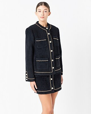 Endless Rose Chain Trimmed Oversized Fuzzy Jacket | Express