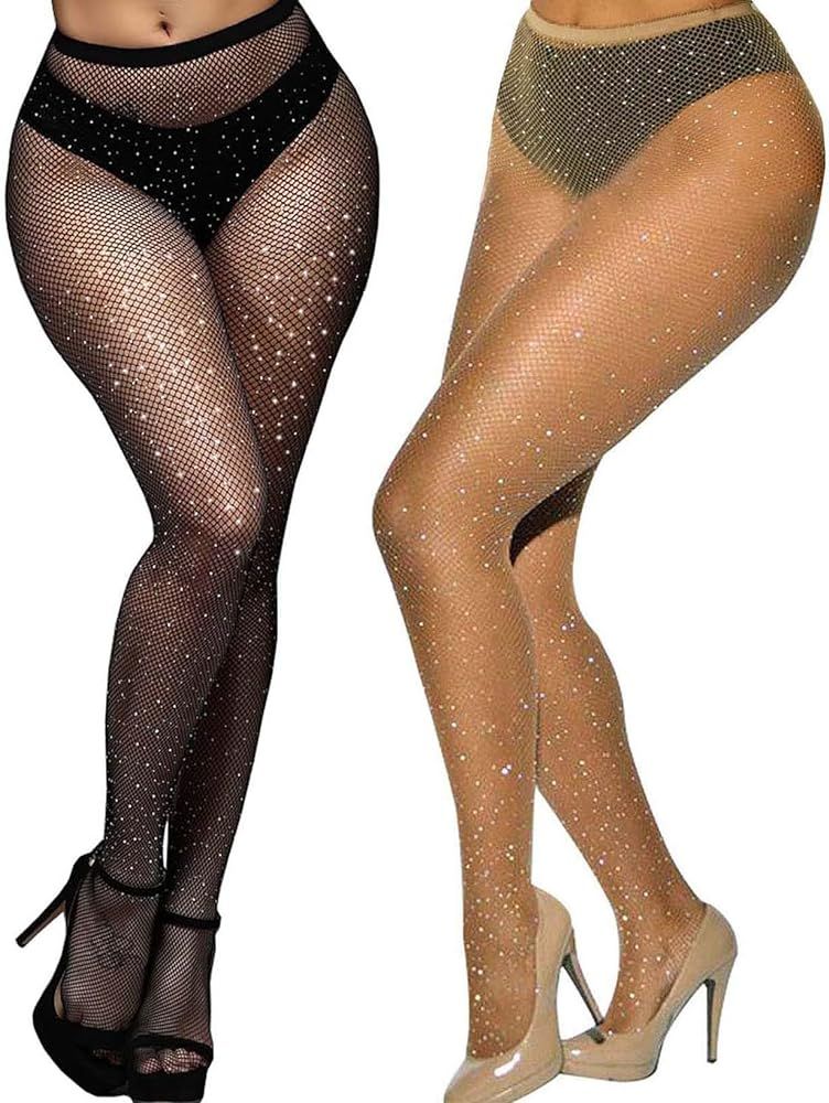 Betteraim Women's Rhinestone Fishnet Tights Sparkle Fishnet Stockings Carnival Glitter Tights | Amazon (US)