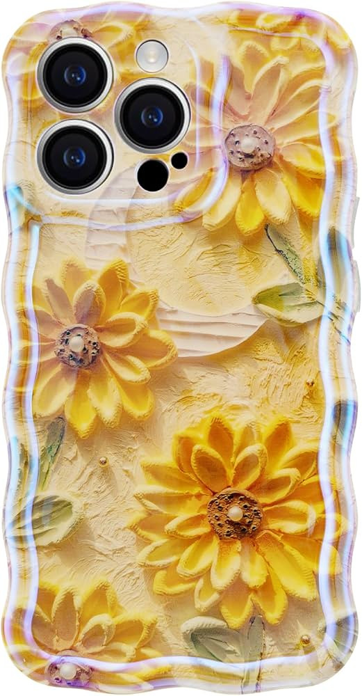 for iPhone 13 Pro Case for Women and Girls - Retro Floral Oil Painting Pattern with Curly Wave Fr... | Amazon (US)