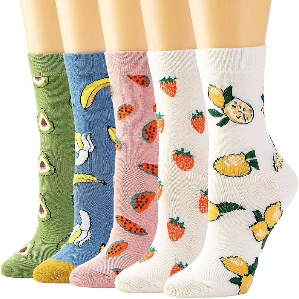 Losa Kute 5 Pairs Cute Patterned Socks Warm Crew Socks | Amazon (US)