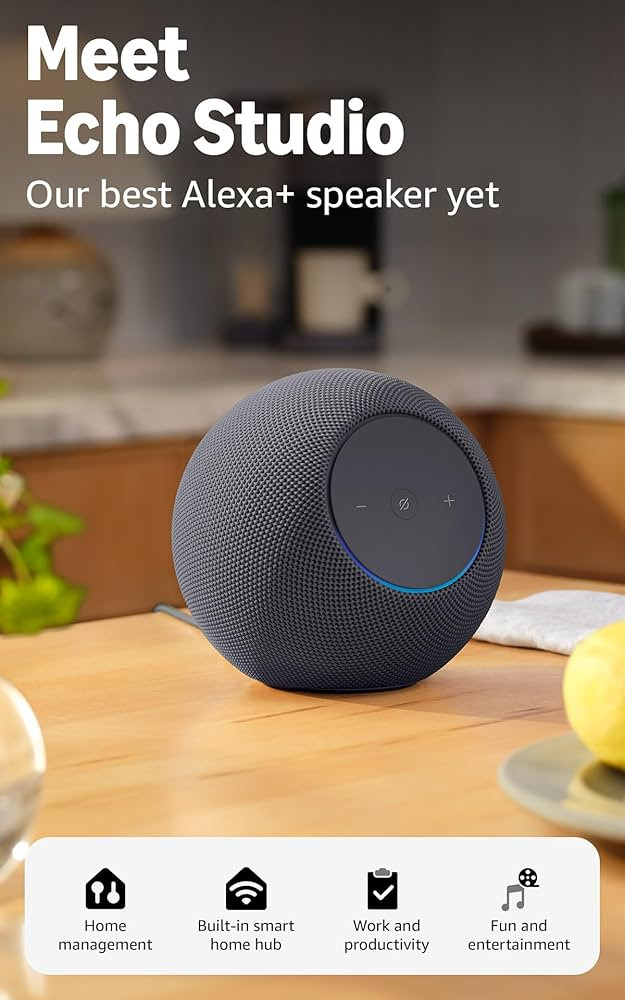 Amazon Echo Studio (newest model), Immersive spatial audio and Dolby Atmos, Designed for Alexa+, ... | Amazon (US)
