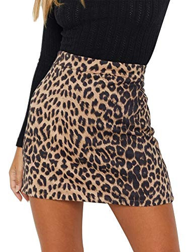LYANER Women's Faux Suede Leopard Print High Waist Zipper Mini A-Line Short Skirt Beige Medium | Amazon (US)