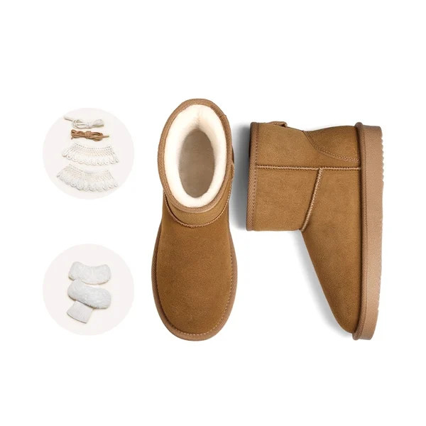[FuzzyClassic Il Low Boot] Suede Slip-On Snow Ankle Boots | Dream Pairs