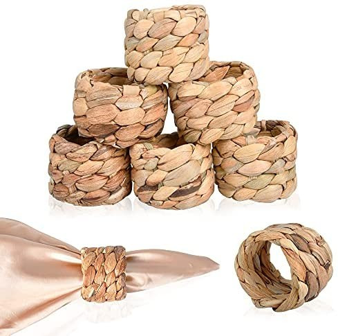 Worldity Round Woven Napkin Rings Set of 8, Handmade Natural Water Hyacinth Rustic Napkin Rings, ... | Amazon (US)
