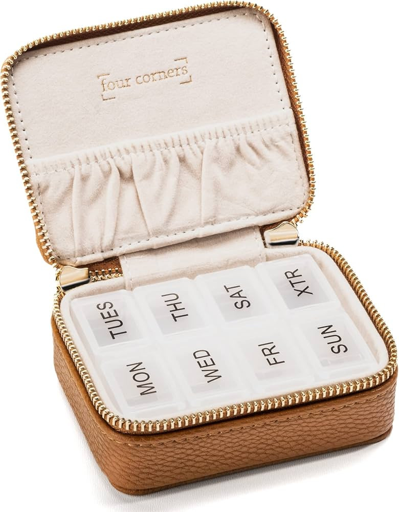 Pill Organizer – Vegan Leather Pill Case with Removable 7-Day Daily Pill Organizer – a Travel... | Amazon (US)