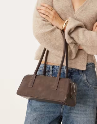 Gina Tricot small bowling two handle shoulder bag in washed brown | ASOS | ASOS (Global)