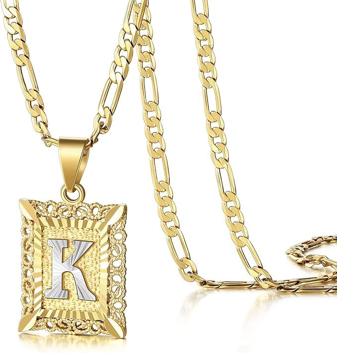 KissYan Initial Letter Pendant Necklace for Mens Womens, 18K Gold Plated Square Capital Monogram ... | Amazon (US)