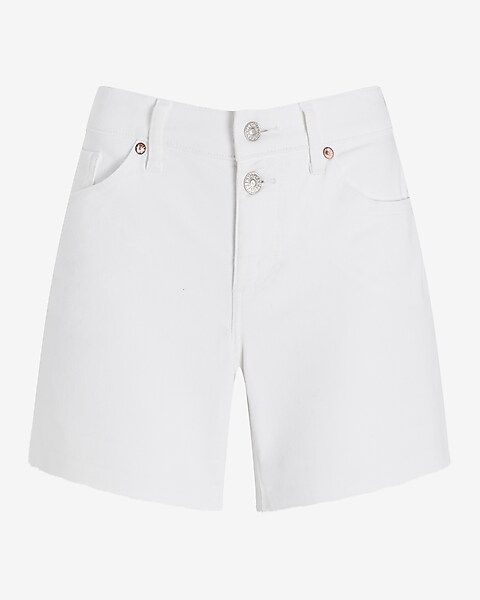 Mid Rise White Convertible Hem Jean Shorts | Express