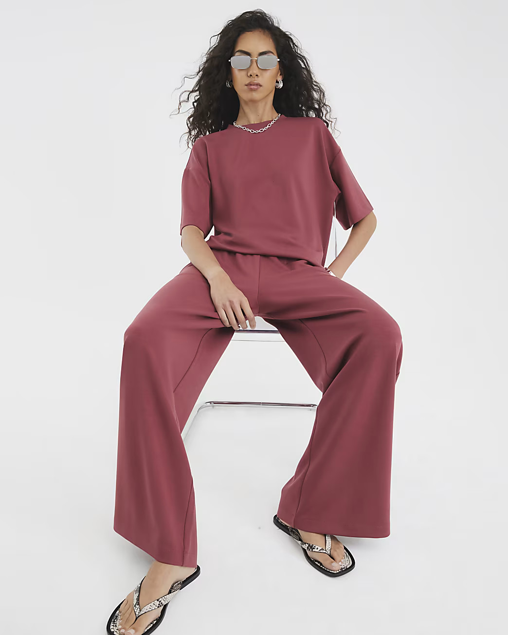 Red Premium High Waisted Wide Leg Joggers | River Island UK & IE