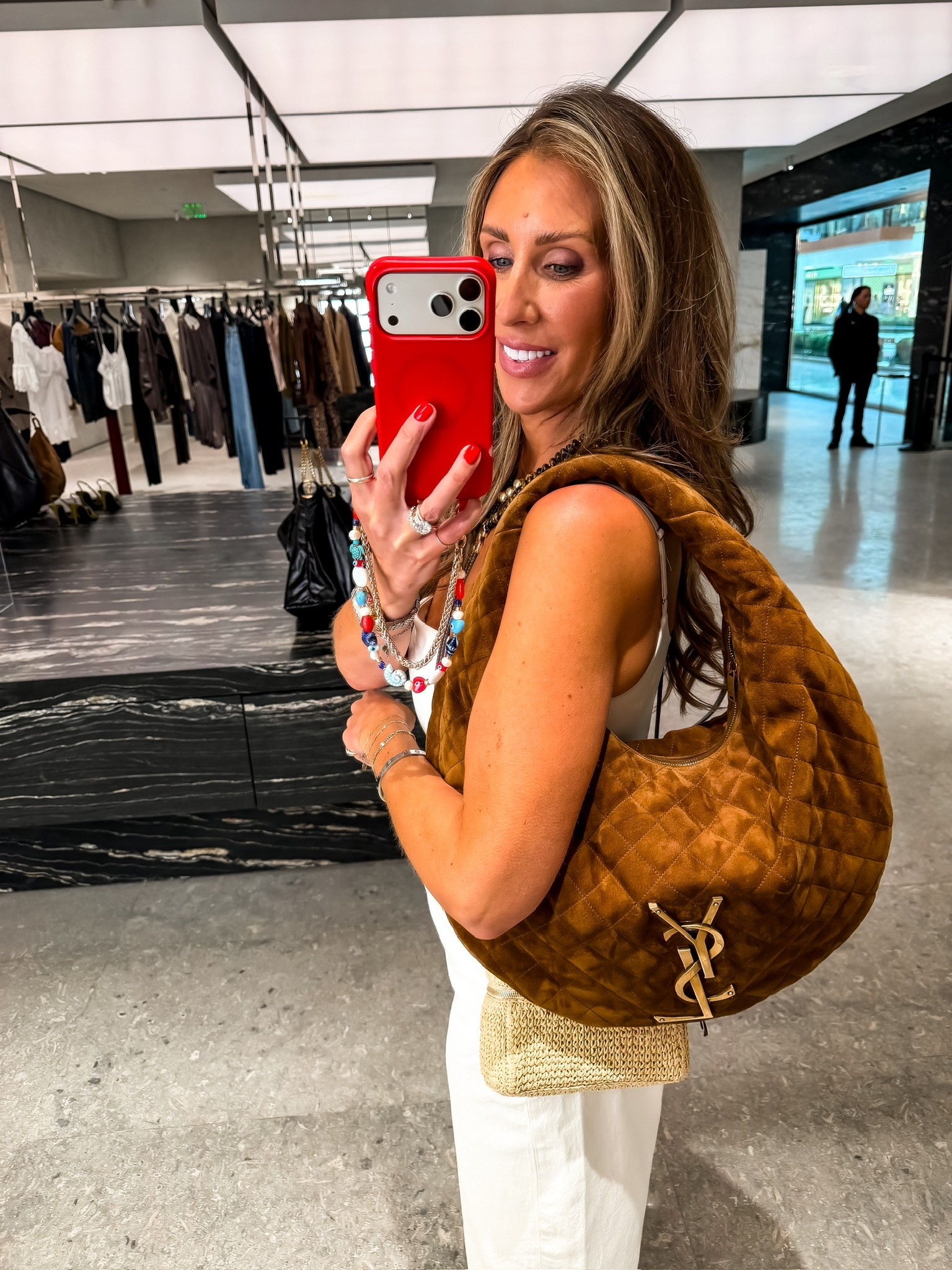 This oversized suede shoulder bag is such a statement piece and instantly elevates any outfit. I love the rich brown color, quilted texture, and roomy size for everyday wear or travel when you need to carry a little extra without sacrificing style.

oversized suede bag, designer handbag, brown shoulder bag, quilted bag, everyday handbag, travel bag, luxury style, statement accessories, elevated basics, suede accessories, fall transition style, themominstyle

#LTKOver40 #LTKTravel #LTKmomlife