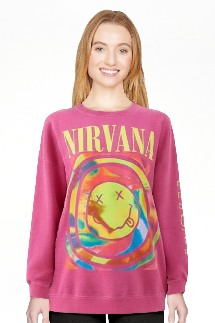 Urban Outfitters Women's Pink Oversized Sweatshirt Spiral Smile Face Crewneck Top NWOT (S/M, Pink... | Walmart (US)