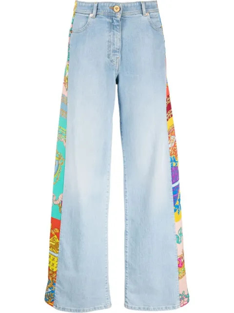 Versace baroque-panel wide-leg Jeans - Farfetch | Farfetch Global