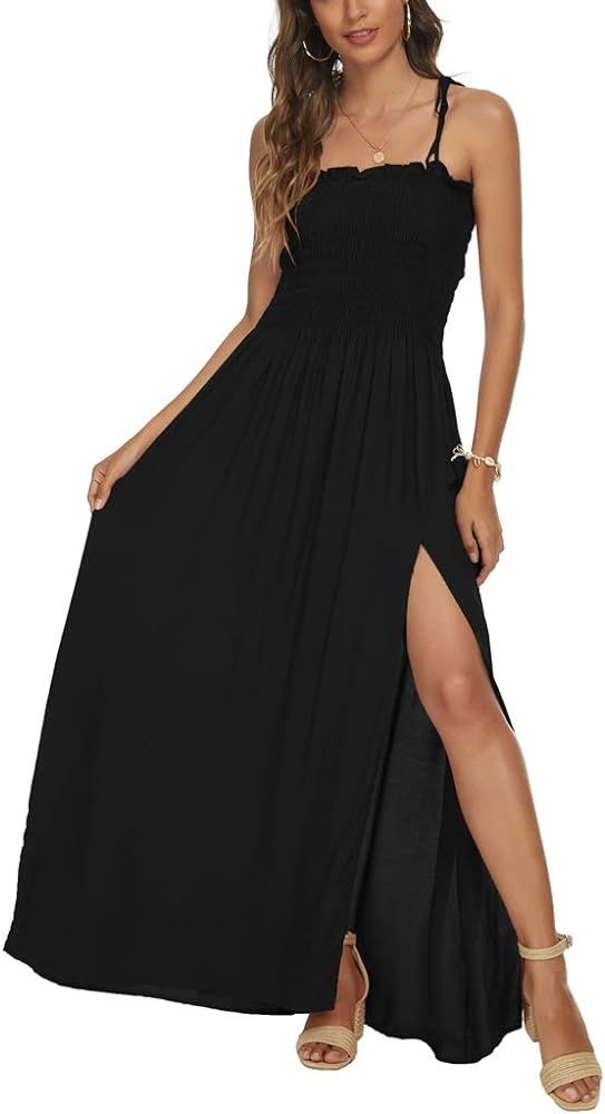 Panlido Maxi Dresses for Women Summer Sleeveless Adjustable Spaghetti Strap Solid High... | Amazon (US)