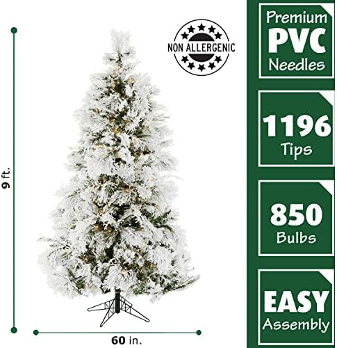 Fraser Hill Farm 9-Foot Pre-Lit Snow Flocked Snowy Pine Christmas Tree, Clear LED Lights, FFSN090-5S | Amazon (US)