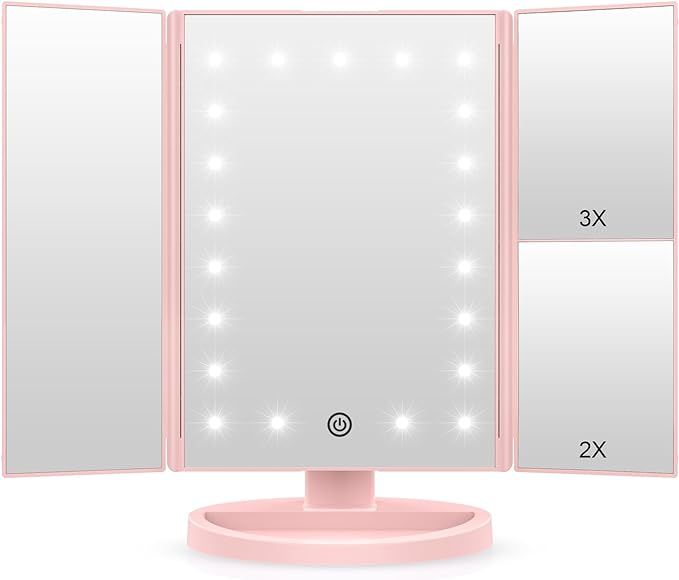 WEILY Makeup Vanity Mirror with 3x/2x Magnification,Trifold Mirror with 36 Led Lights,Touch Scree... | Amazon (US)