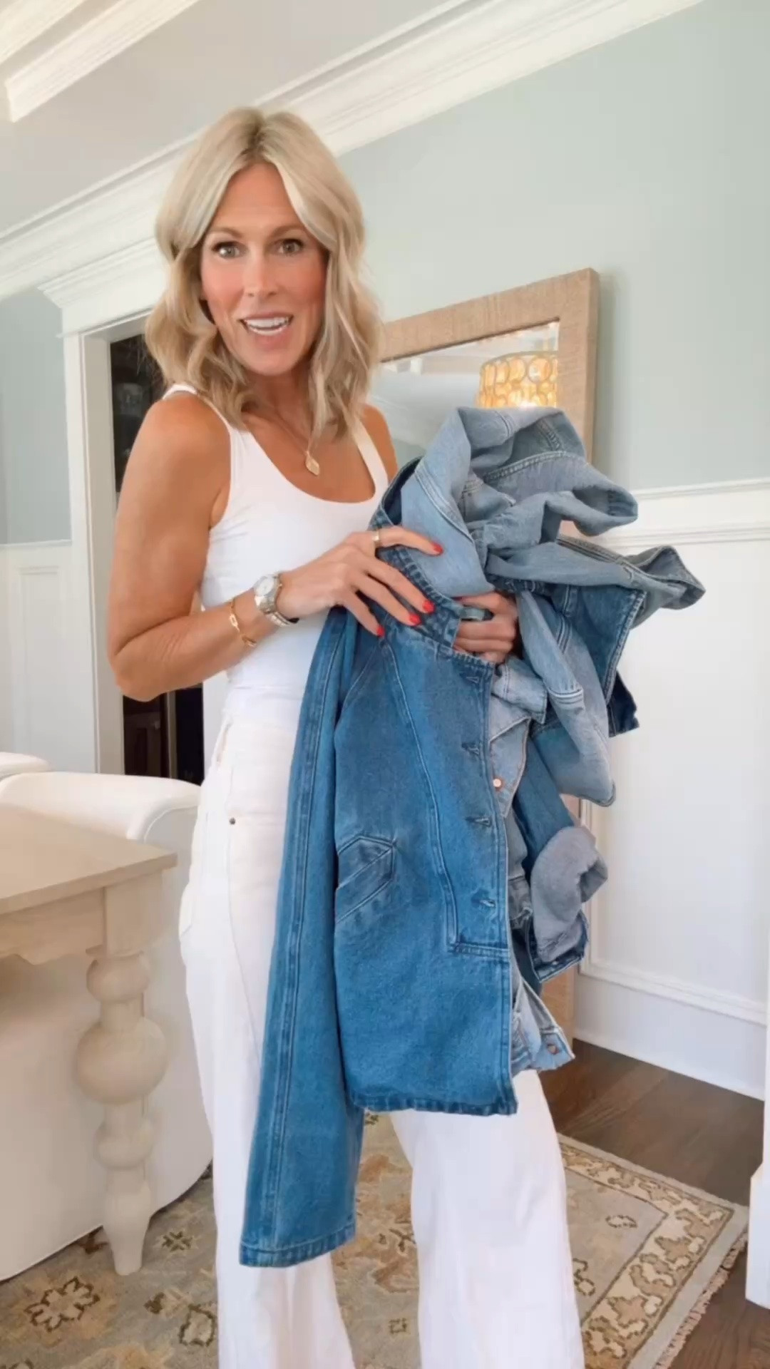 Denim jacket options for fall, peplum jacket, trucker jacket, wide leg denim. Tuckernuck, FRAME, Anthropologie, Mint Velvet.  Wearing a size small in each.

#LTKdayinmylife #LTKU #LTKOver40