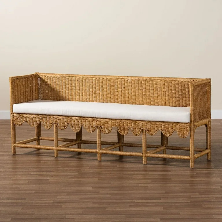bali & pari Seranay Bohemian Scallop Light Honey Rattan Long Dining Bench | Walmart (US)