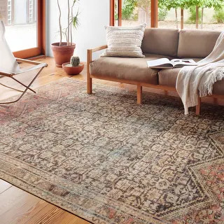 Alexander Home Tremezzina Printed Geometric Botanical Distressed Rug - 2'-3" x 3'-9" - Charcoal /... | Bed Bath & Beyond