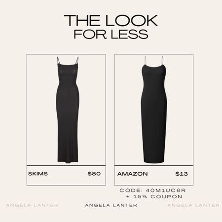 The look for less: Amazon dupe for the Skims long slip dress for only $13! Coupon code: 40M1UC6R + 15% Coupon  

#LTKwedding #LTKsalealert #LTKfindsunder50