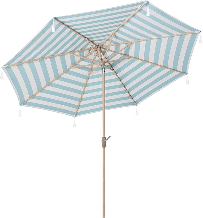 Tempera Striped Patio Umbrellas Outdoor Table Market Umbrellas with Crank & Pust Button Tilt|Auto... | Amazon (US)