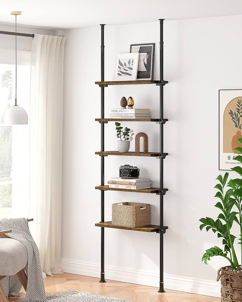 ALLZONE 5 Tiers Narrow Bookshelf, Tall Adjustable Ladder Book Shelf with Open Storage, Floor to C... | Amazon (US)