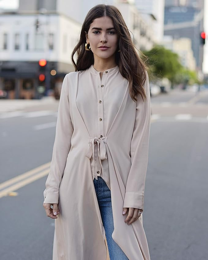 The Drop Women's Beige Oversized Long Button Down Shirt by @paolaalberdi | Amazon (US)