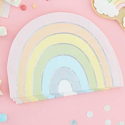 Ginger Ray Pastel Rainbow Shaped Foiled Paper Napkin- 16 Pack - Pastel Party | Amazon (US)