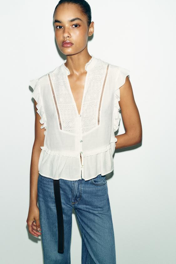 EMBROIDERED RUFFLE TOP | Zara US