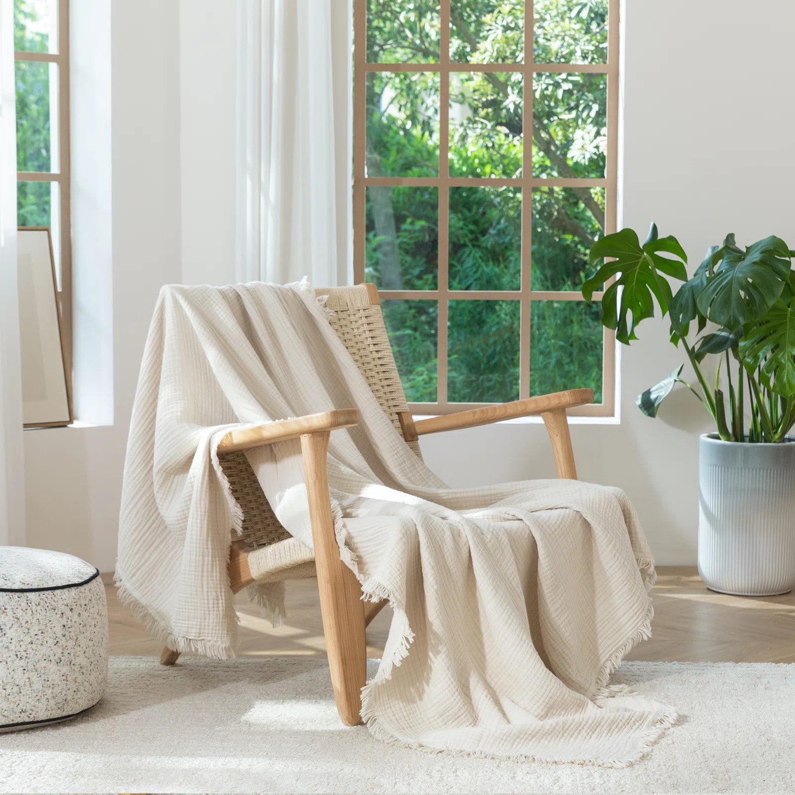 Moomee 100% Cotton Muslin Throw Blanket With Fringe 4-Layer Gauze | Wayfair North America