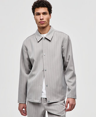 Men's Pinstriped Woven Relaxed Coach's Jacket, Macy's Exclusive | Macy's