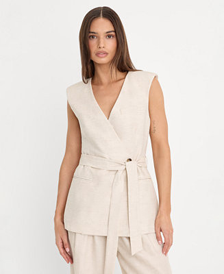 Women's Sleeveless Belted Vest | Macy's