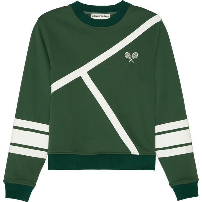 Ellsworth + Ivey | Women's Tennis Lines Crew Neck Ribbed Cuff Sweatshirt, (Green, Size X-Small) | Maisonette | Maisonette